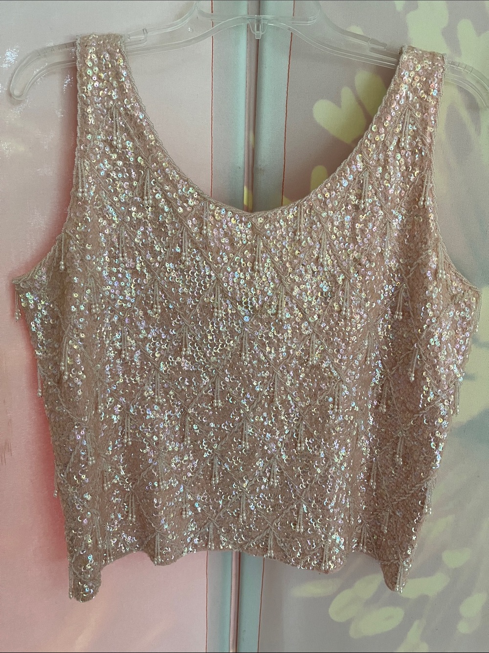 Iridescent Pink Sequin Crop Top - Women's